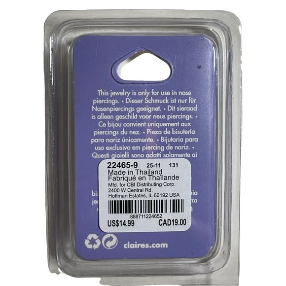 New set of 6 stainless steel Crystal nose rings and retainers - Picture 5 of 5